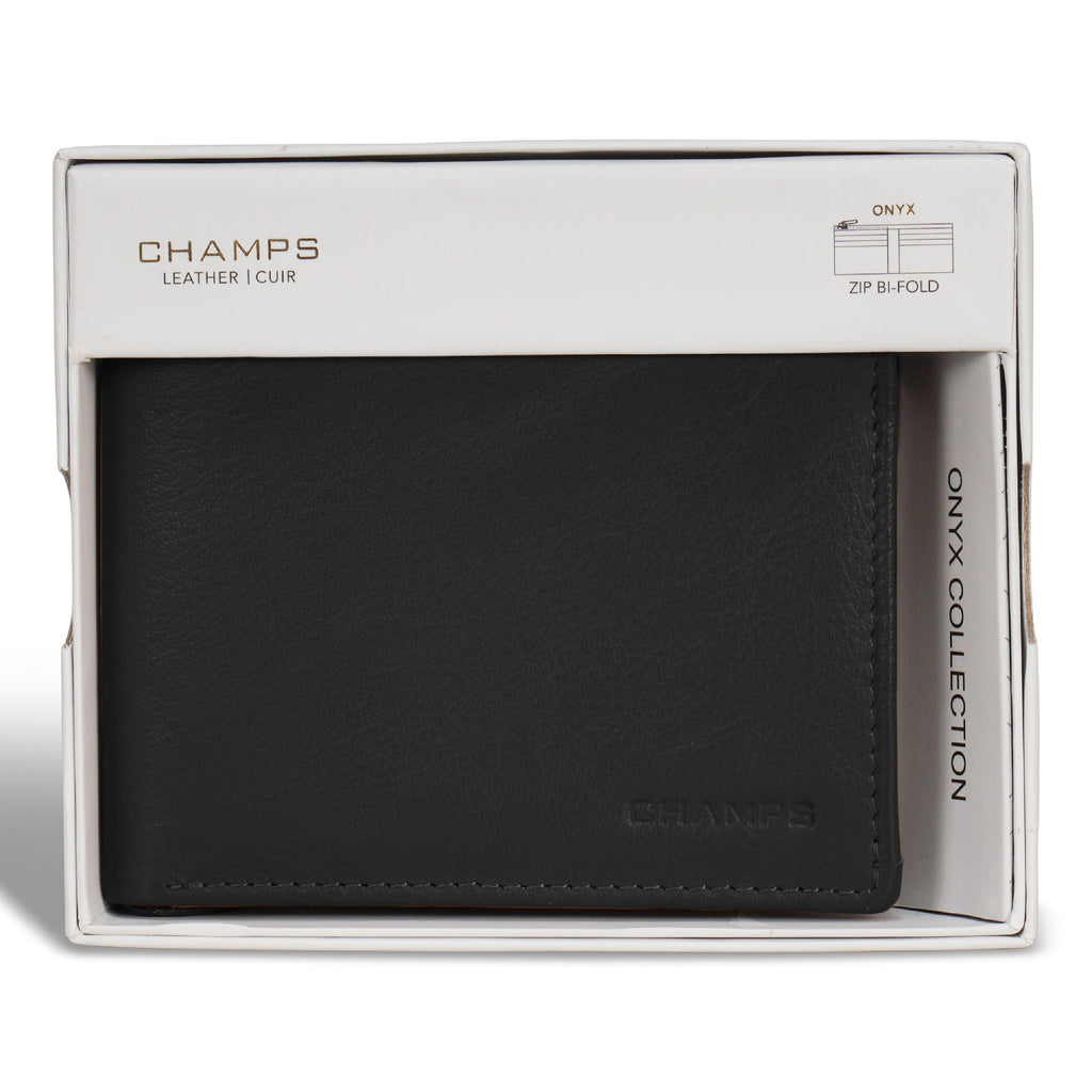 Onyx / Leather Zip Bi-Fold Wallet
