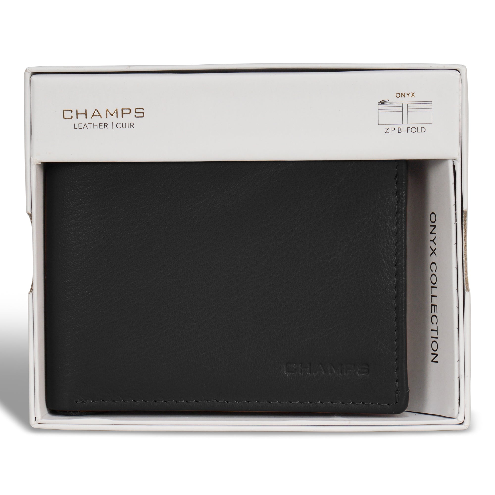 Onyx / Leather Zip Bi-Fold Wallet